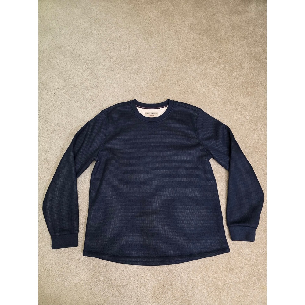 BC Clothing Heritage Mens XL Sherpa Lined Crewneck Sweatshirt Navy Blue Waffle